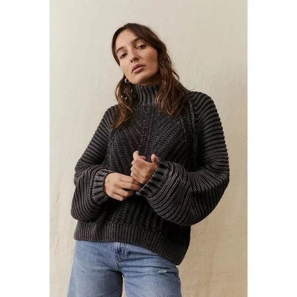Free People Sweaters - Free People Sweetheart Mock Neck Sweater Black Size XLarge